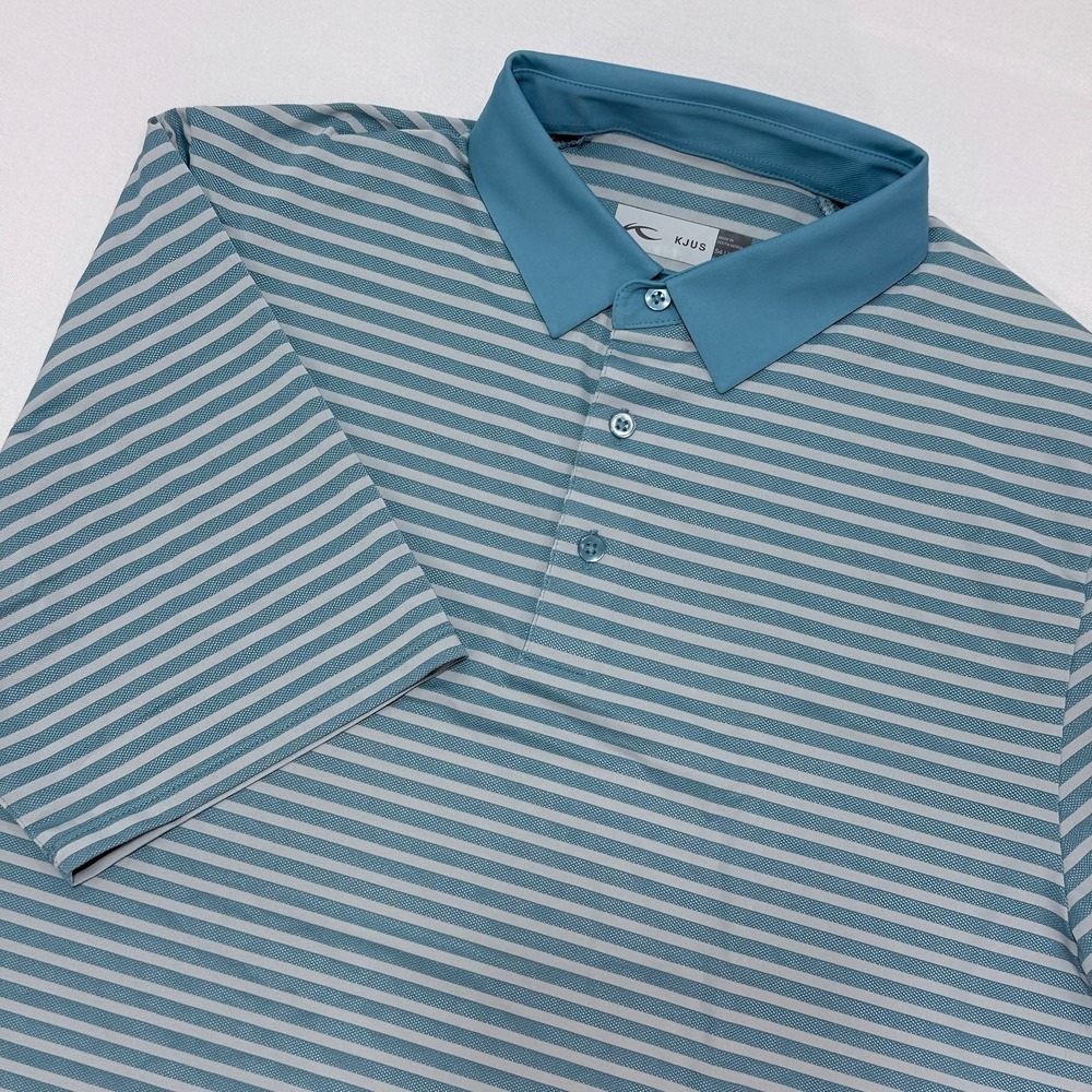 KJUS Polo‎ Shirt Mens XL 54 Blue Stripe Comfort Short Sleeve Golf Performance